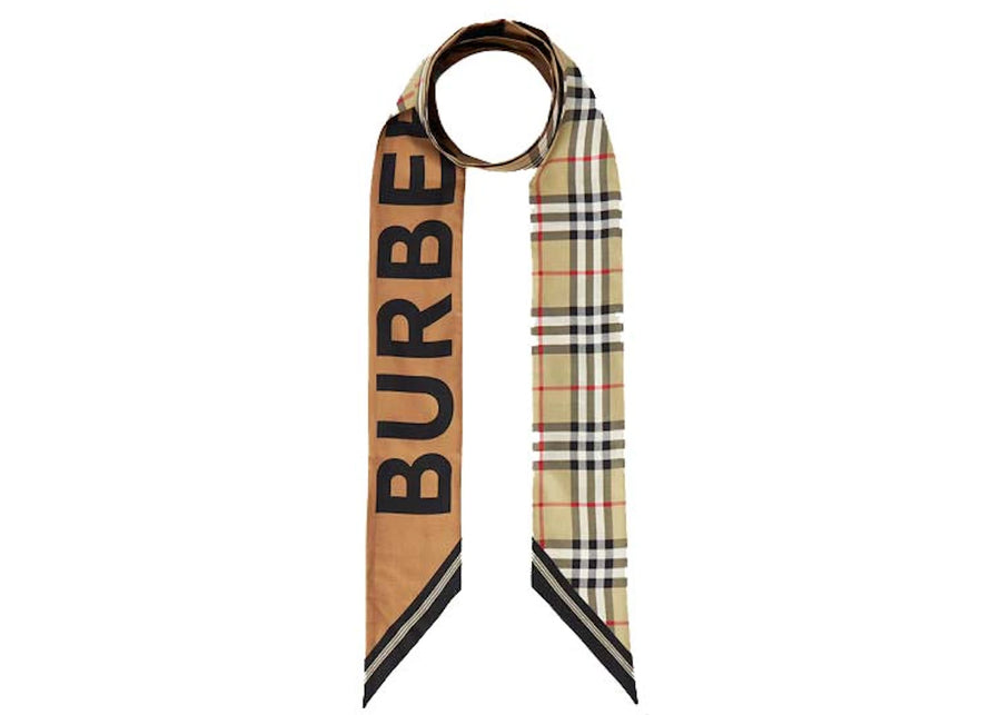 Écharpe fine en soie à imprimé carreaux vintage Burberry (W) beige archive
