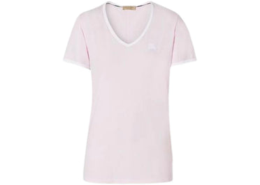 Burberry Women's Embroidered Monogram EKD V Neck T-shirt Pink/White