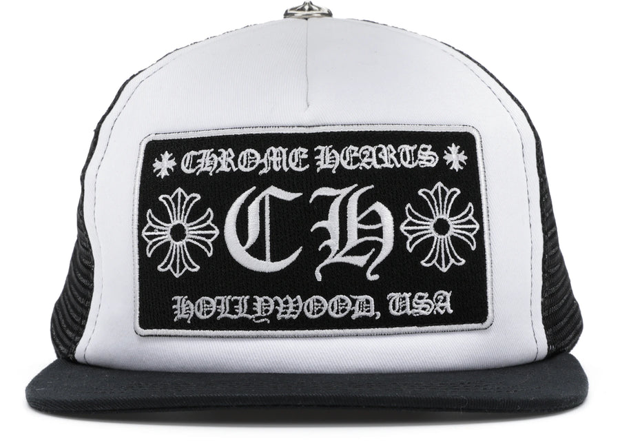 Casquette de camionneur Chrome Hearts CH Hollywood noire et blanche