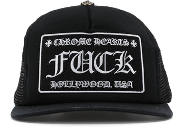 Chrome Hearts FUCK Hollywood Trucker Hat Black/Black