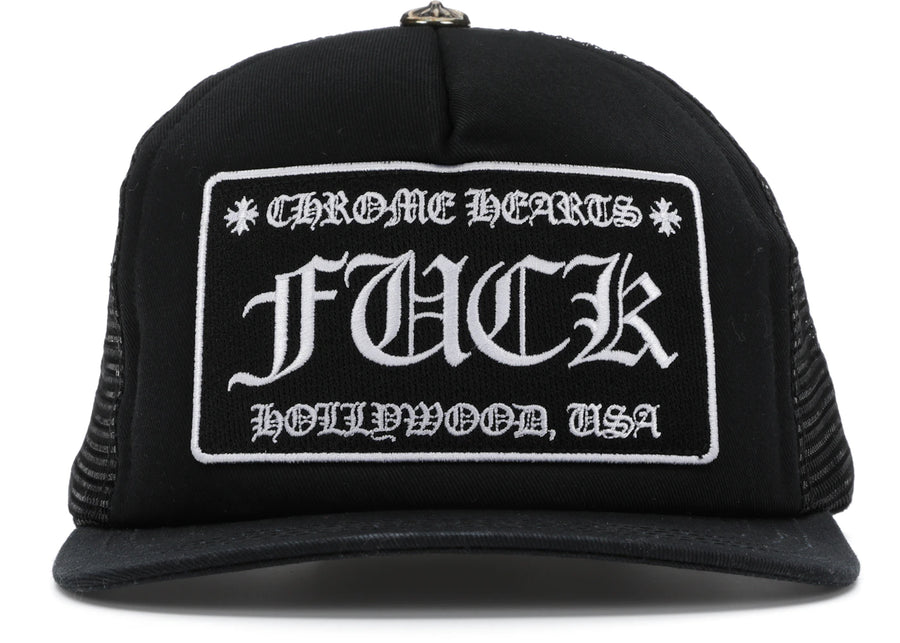 Chrome Hearts FUCK Hollywood Trucker Hat Black/Black