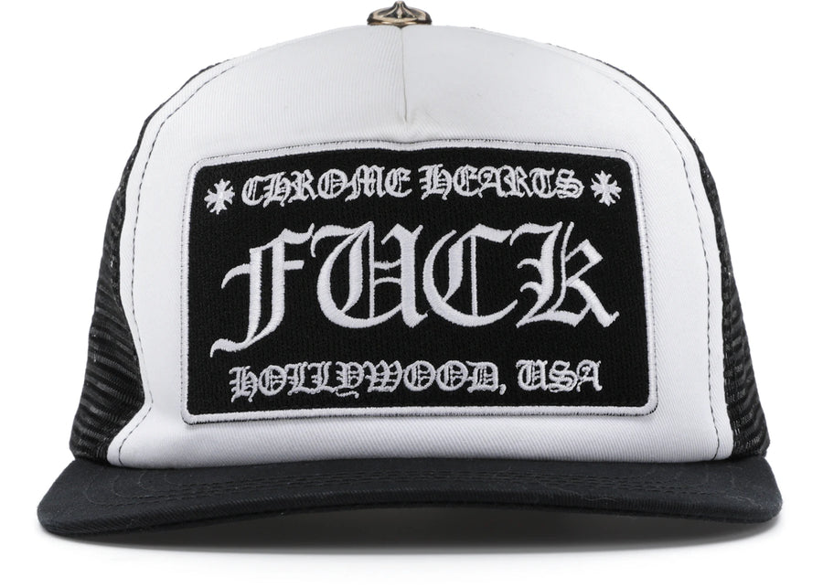 Casquette de camionneur Chrome Hearts FUCK Hollywood noire et blanche