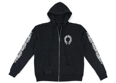 Chrome Hearts Horseshoe Floral Cross Sleeve Zip Up Hoodie Black/White