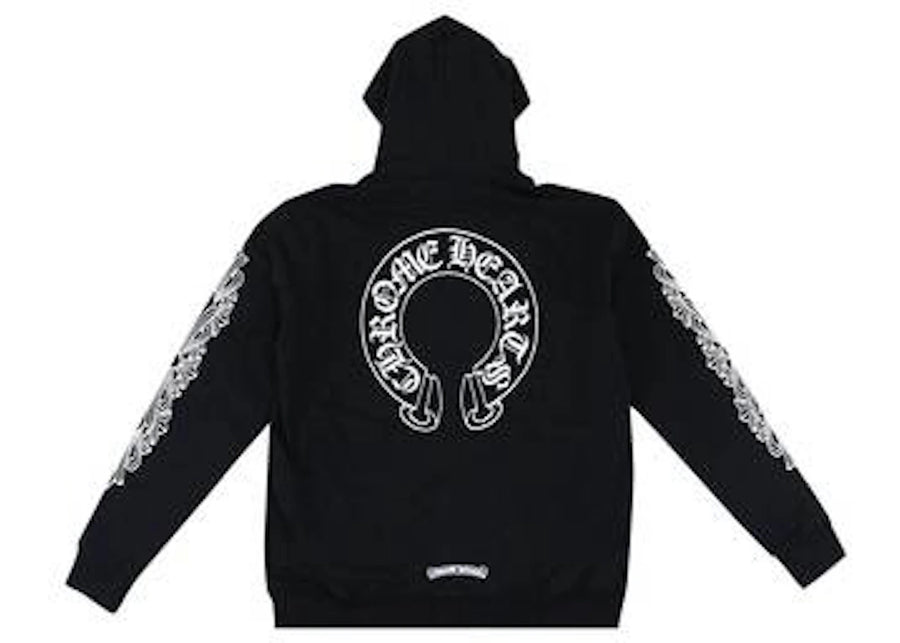 Sweat à capuche zippé Chrome Hearts Horseshoe Floral à manches croisées, noir et blanc