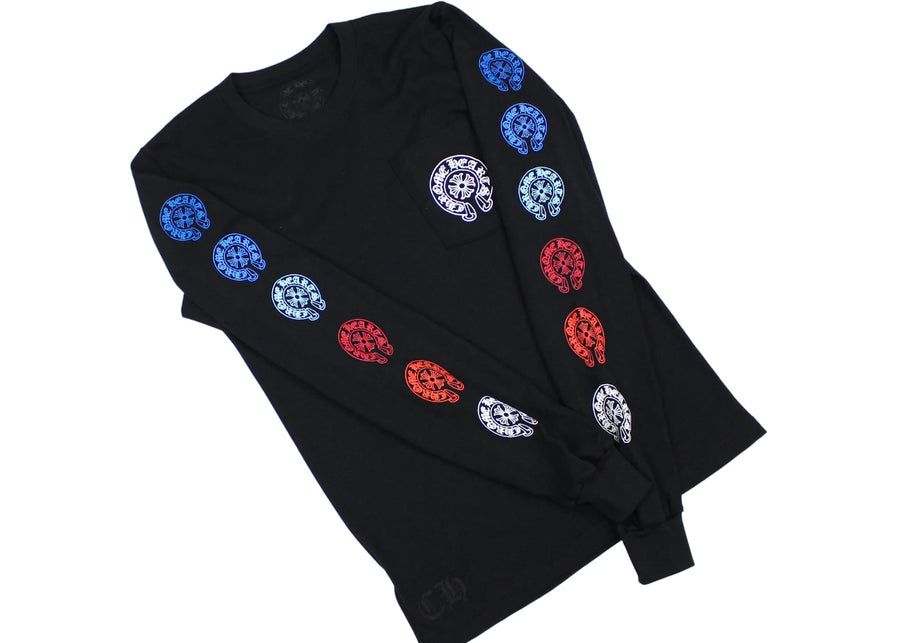 T-shirt à manches longues Chrome Hearts multicolores en forme de fer à cheval, noir