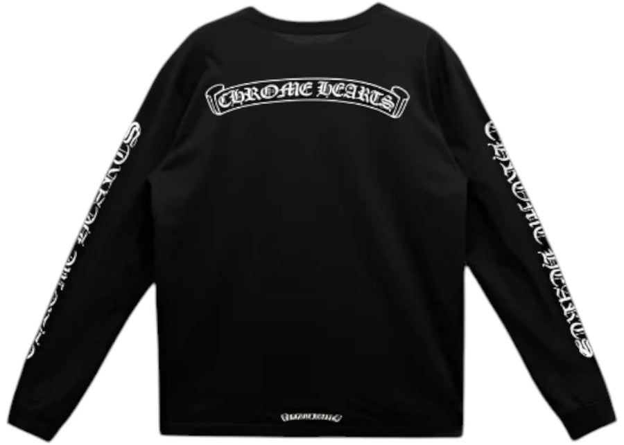 T-shirt noir à manches longues avec poche et logo Chrome Hearts Scroll, manches longues.