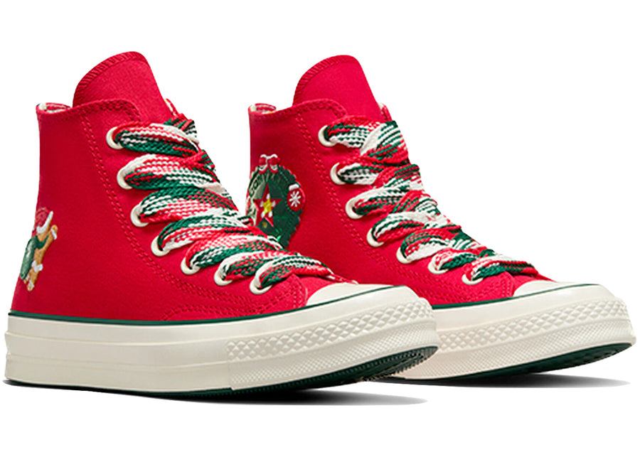 Converse Chuck 70 Hi Noël Pain d'épice et chaussettes tricotées rouges