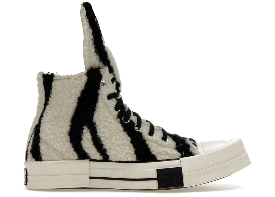 Converse TURBODRK Chuck Taylor All Star 70 Hi Rick Owens DRKSHDW Sherpa Zebra Print Blanc Noir