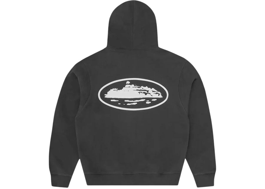 Sweat à capuche zippé Corteiz Island Puff Print noir délavé