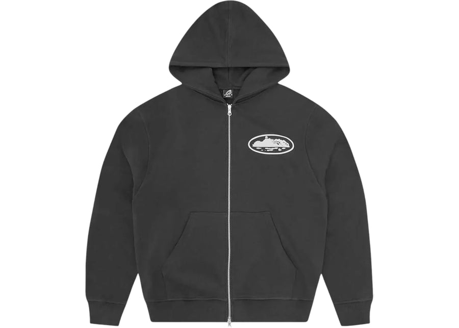 Sweat à capuche zippé Corteiz Island Puff Print noir délavé
