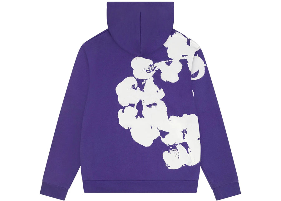 Sweat-shirt violet à motif de grandes fleurs de coton et déchirures de denim