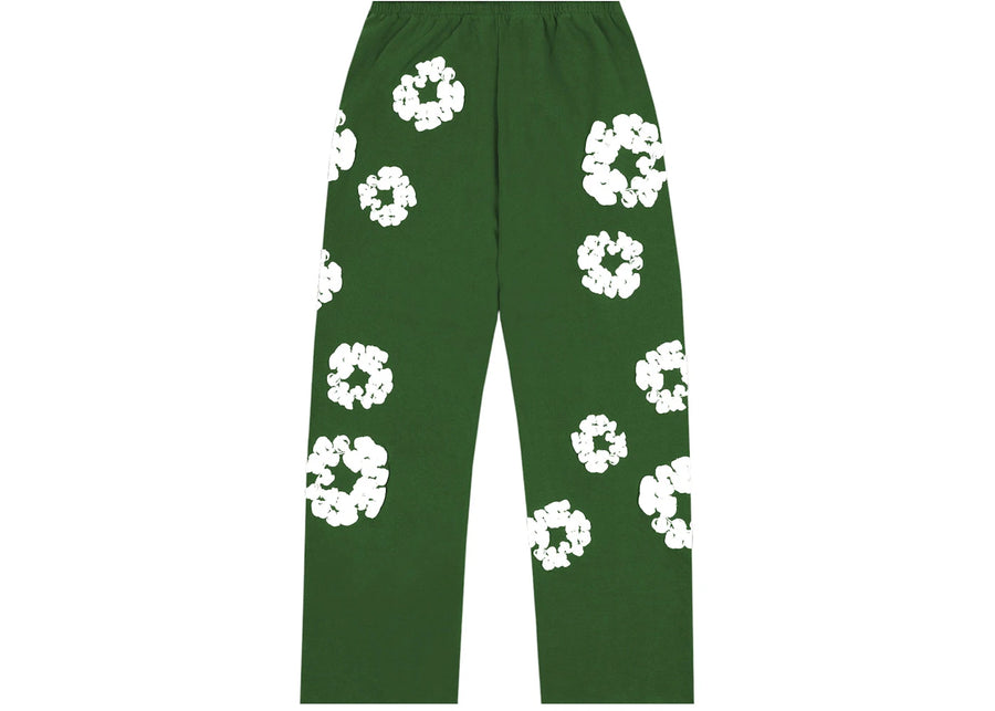 Pantalon de survêtement ample en coton avec couronne de larmes en denim vert