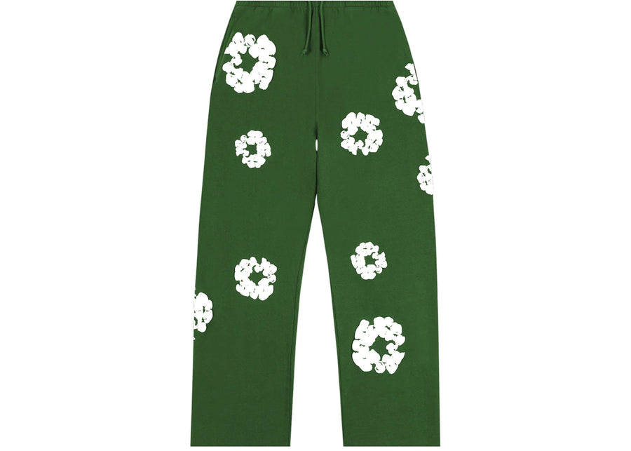 Pantalon de survêtement ample en coton avec couronne de larmes en denim vert