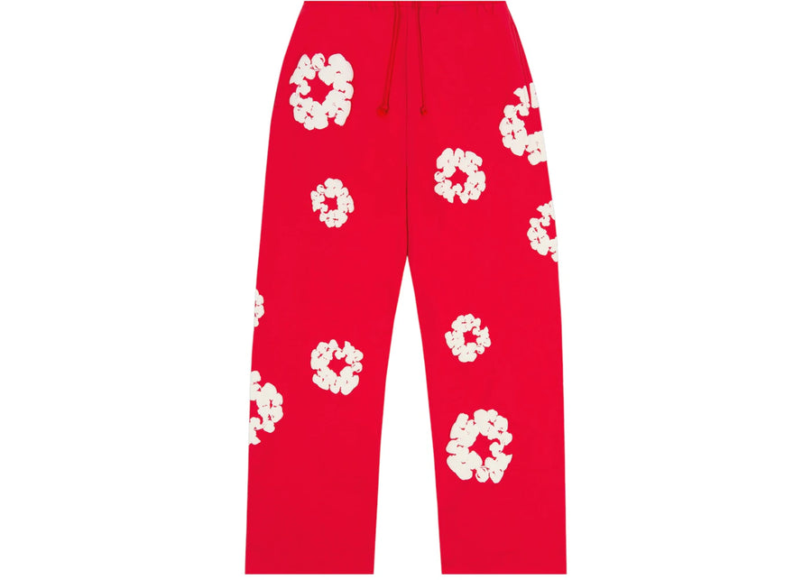 Pantalon de survêtement ample en coton avec couronne et déchirures de denim rouge