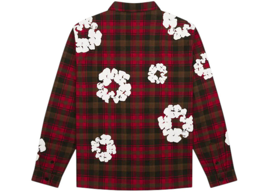 Chemise de pyjama rouge en coton à motif de couronne de larmes de denim