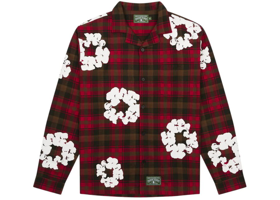 Chemise de pyjama rouge en coton à motif de couronne de larmes de denim
