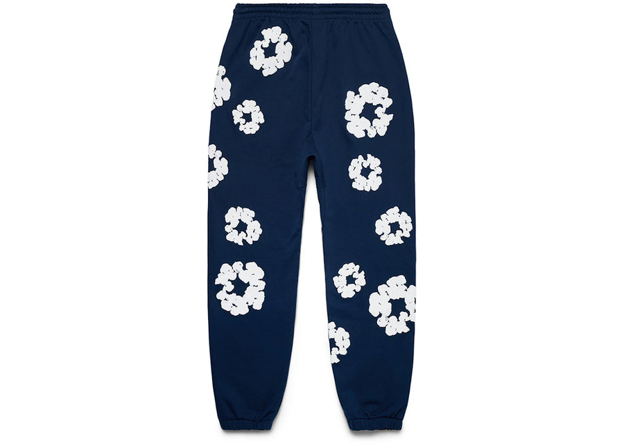 Pantalon de survêtement en coton à motif de déchirures de denim, bleu marine