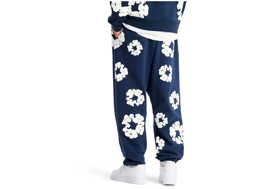 Pantalon de survêtement en coton à motif de déchirures de denim, bleu marine