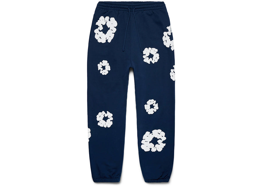 Pantalon de survêtement en coton à motif de déchirures de denim, bleu marine
