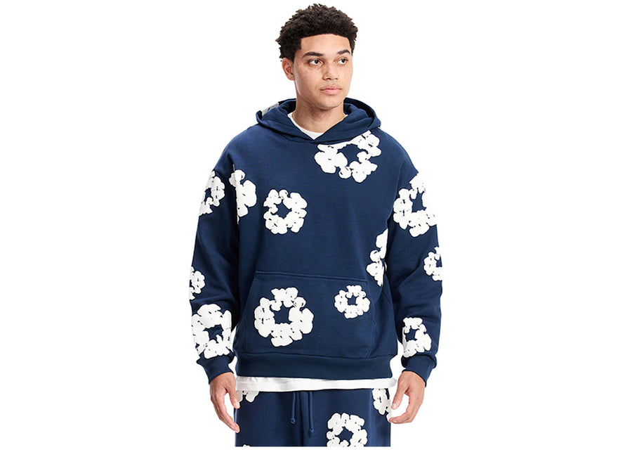 Sweat-shirt en coton à motif de couronne de larmes de denim, bleu marine