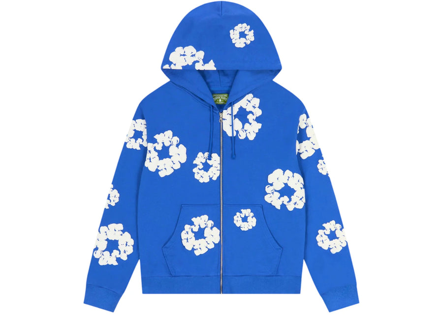 Sweat à capuche zippé en coton bleu Denim Tears Cotton Wreath avec couronne