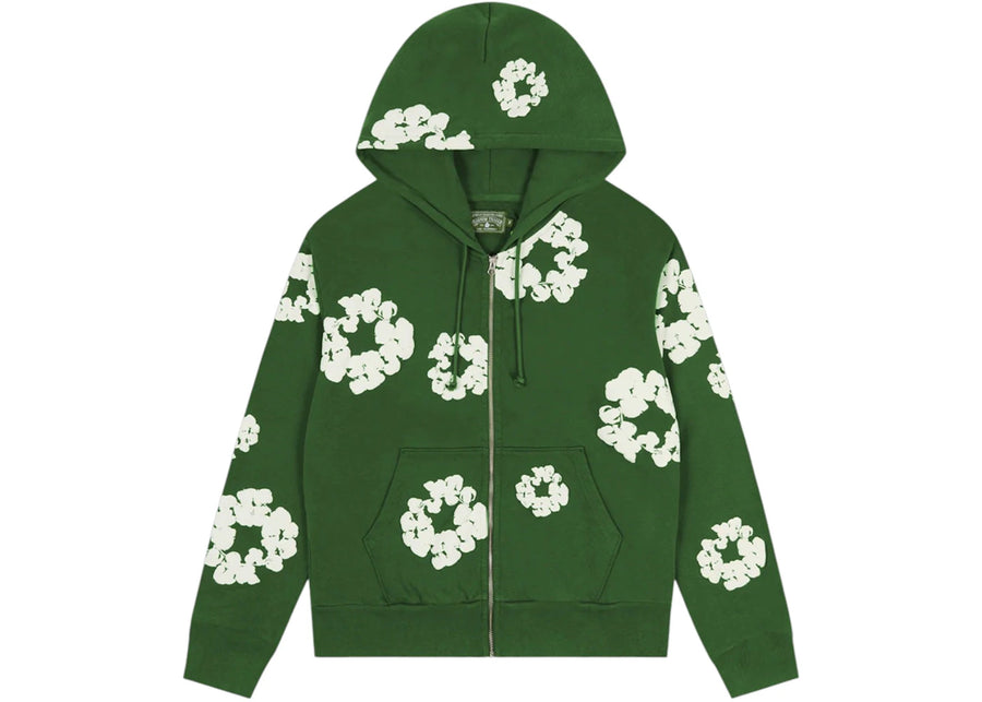 Sweat à capuche zippé vert Denim Tears Cotton Wreath avec couronne