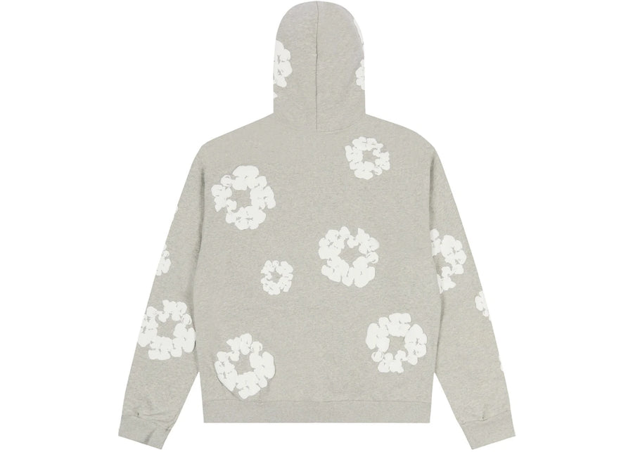Sweat à capuche zippé en coton gris Denim Tears Cotton Wreath, motif couronne.