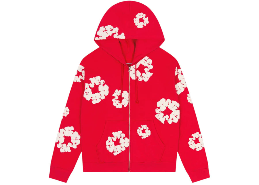 Sweat à capuche zippé en coton Denim Tears Cotton Wreath rouge