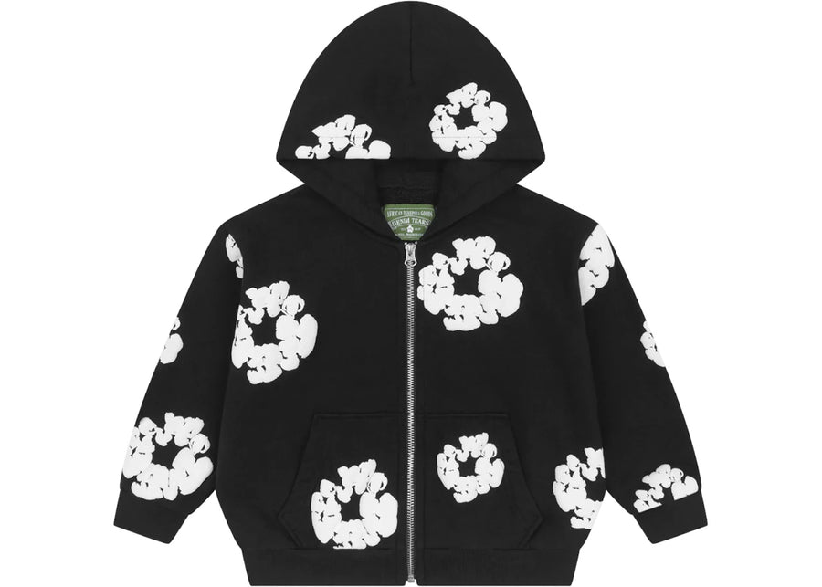 Sweat à capuche zippé Denim Tears Kids en coton noir avec couronne