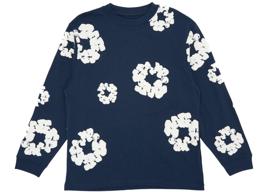Denim Tears Long Sleeve Cotton Wreath T-shirt Navy