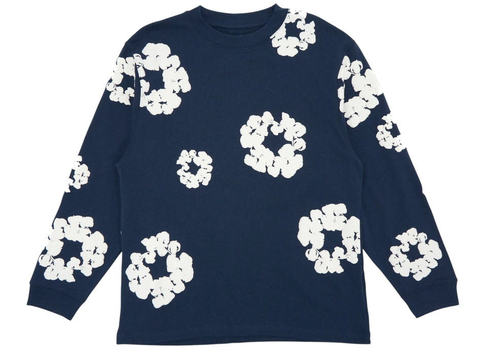 Denim Tears Long Sleeve Cotton Wreath T-shirt Navy