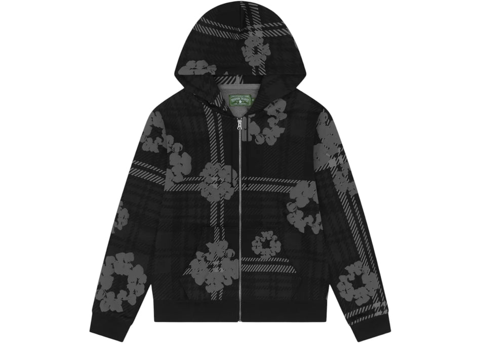 Denim Tears Plaid Cotton Wreath Zip Hoodie Black