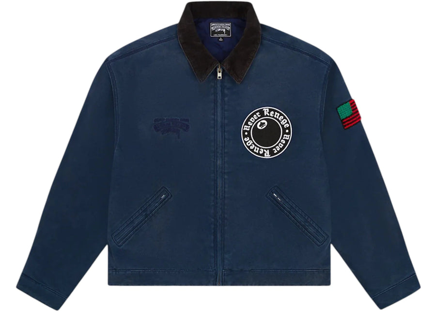 Veste de travail en toile Denim Tears x Stussy Never Renege, bleu marine/noir
