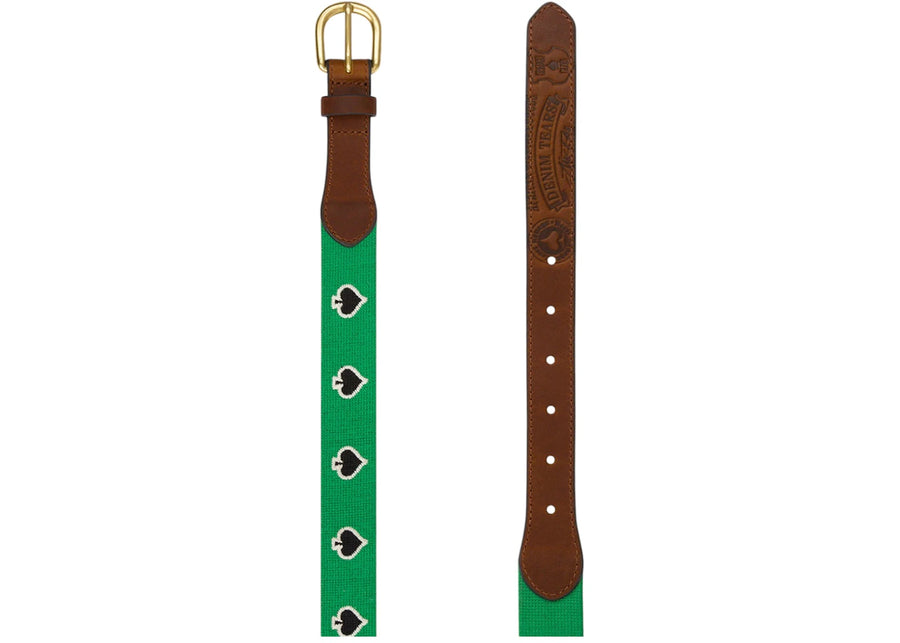 Ceinture Denim Tears x Stussy Spade à broderie au point de croix, verte/marron