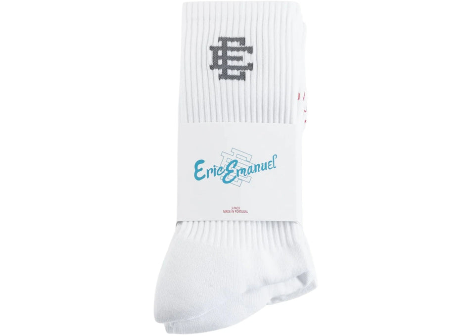 Eric Emanuel Crew Socks (3 Pair) White/Grey
