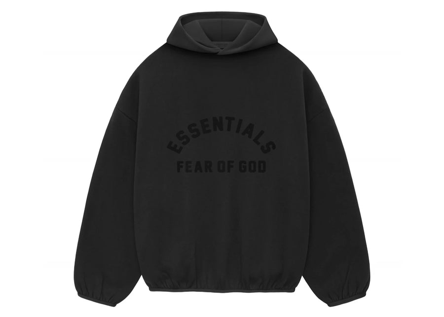 Sweat à capuche en polaire nylon noir de la collection Fear of God Essentials Core Collection.
