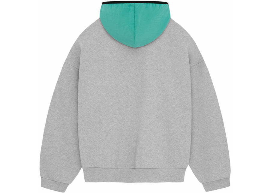 Sweat à capuche en polaire nylon Fear of God Essentials, gris chiné clair/feuille de menthe