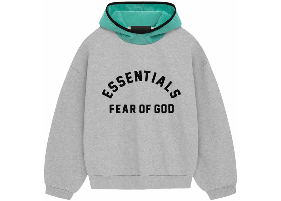 Sweat à capuche en polaire nylon Fear of God Essentials, gris chiné clair/feuille de menthe