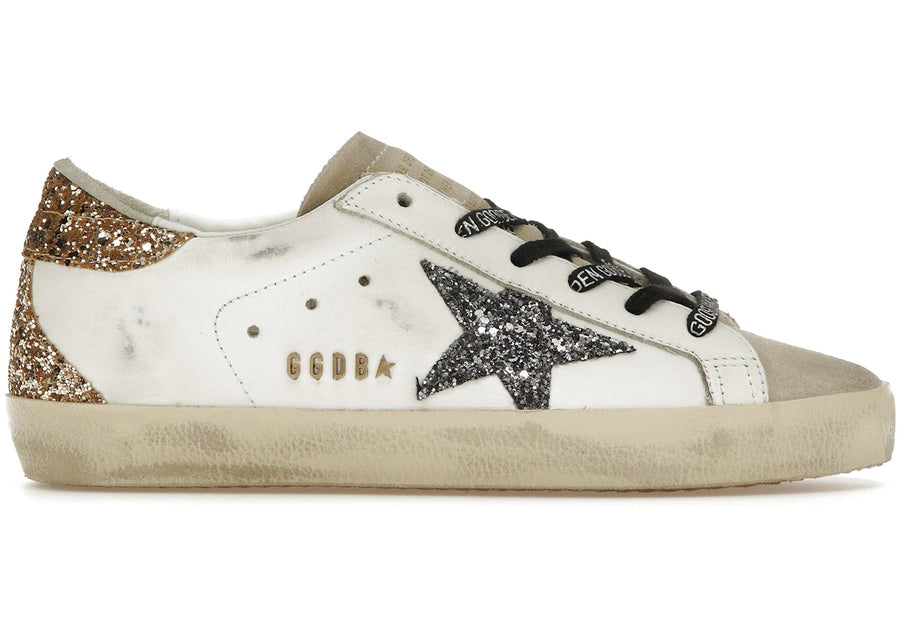 Golden Goose Super-Star Blanc Argent Or Paillettes (Femme)