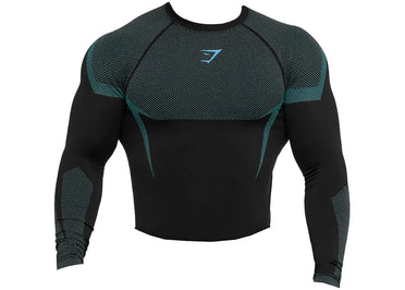 Gymshark Onyx 5.0 Seamless L/S Muscle Fit T-shirt Black/Brand Blue