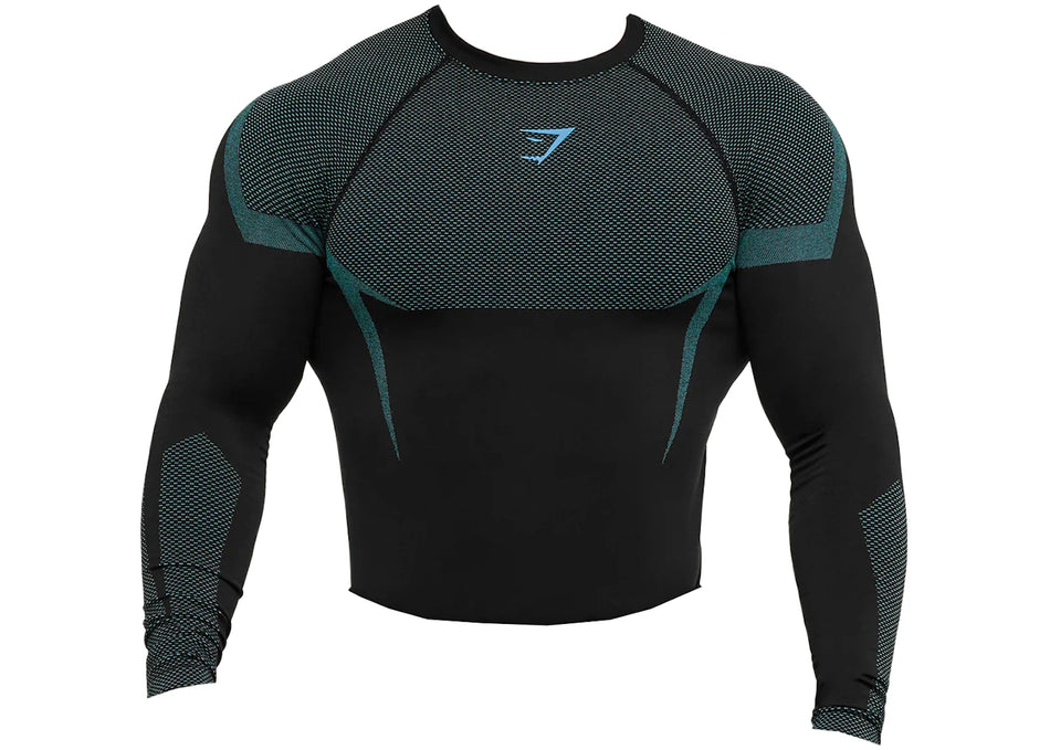 Gymshark Onyx 5.0 Seamless L/S Muscle Fit T-shirt Black/Brand Blue