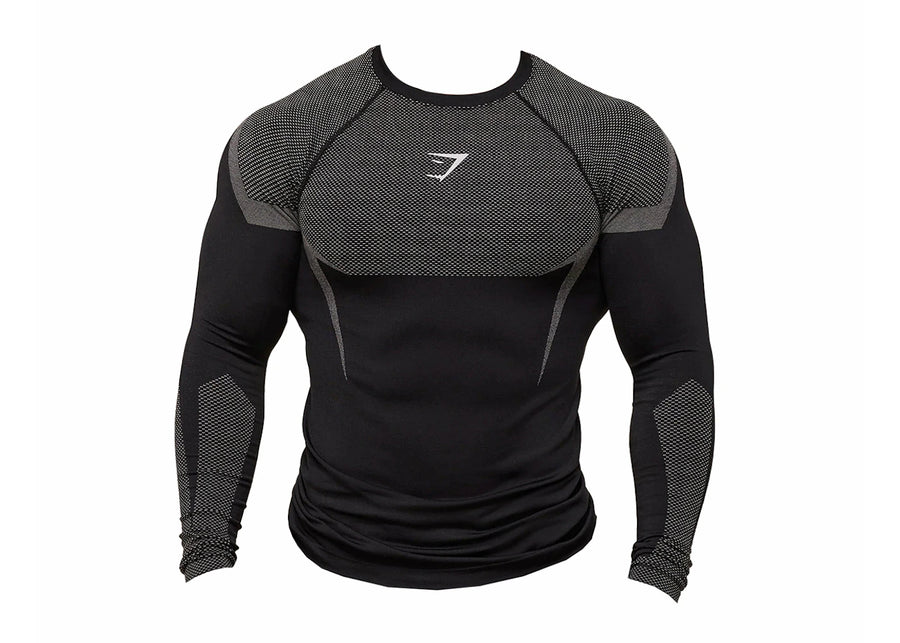 T-shirt à manches longues sans coutures Gymshark Onyx 5.0 Noir/Gris clair