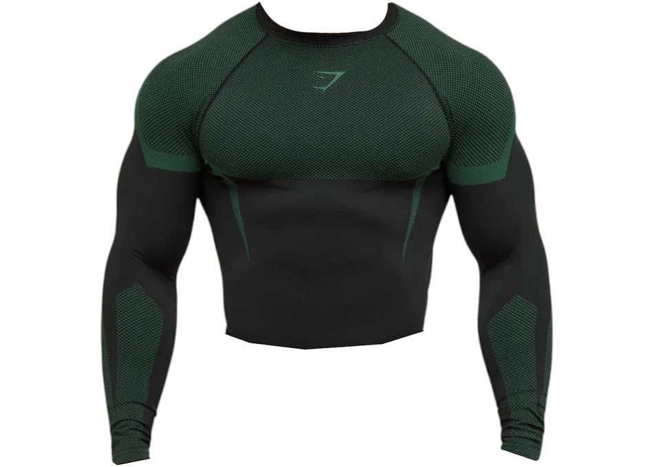 Gymshark Onyx 5.0 Seamless Longsleeve T-shirt Black/Lift Green
