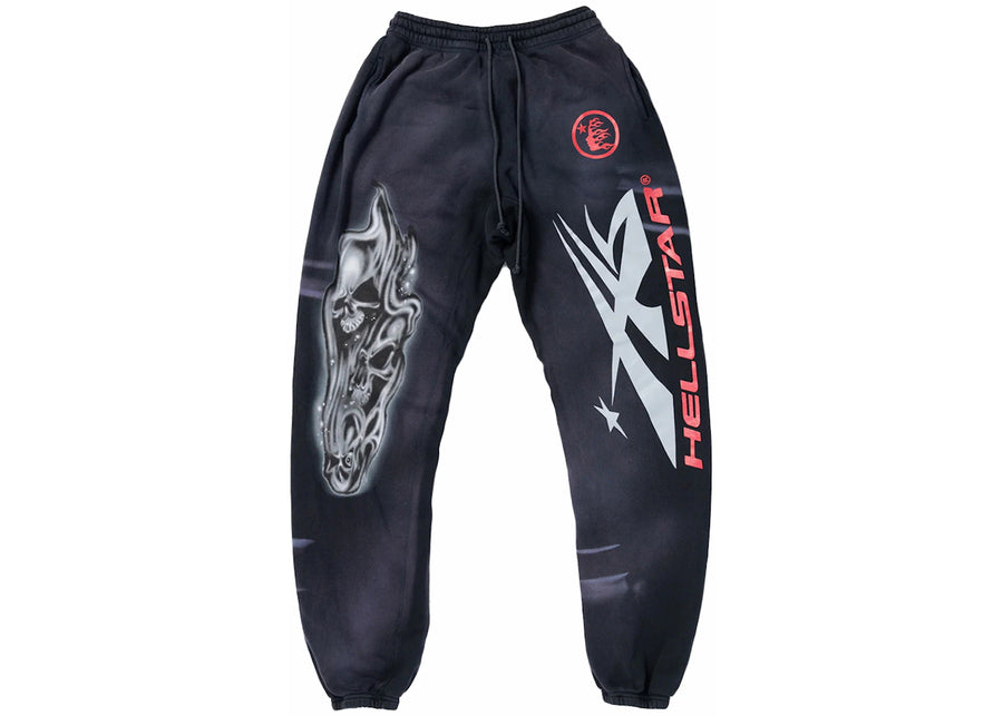 Pantalon de survêtement Hellstar à motif crâne aérographe et ourlet élastique fermé, noir Midnight Dye