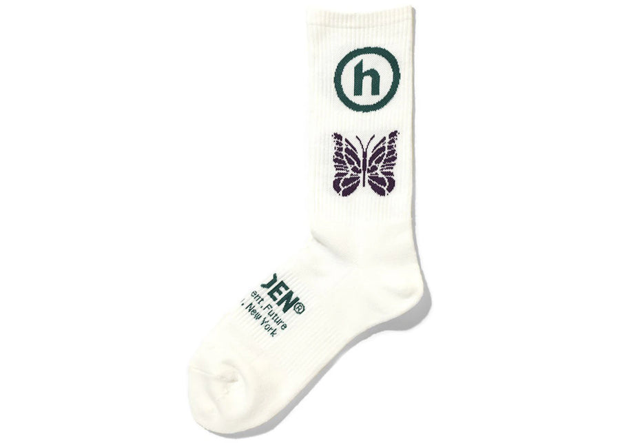 Chaussettes jacquard Hidden NY x Needles blanches, vertes et violettes