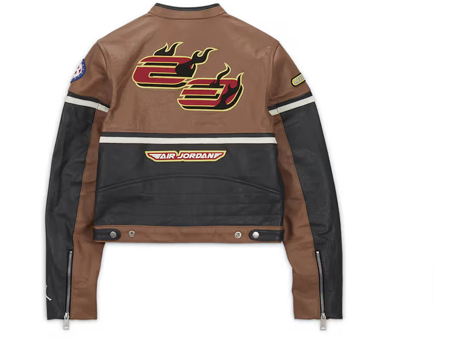 Jordan x Travis Scott Cactus Jack Women's Leather Jacket Archaeo Brown