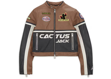 Jordan x Travis Scott Cactus Jack Women's Leather Jacket Archaeo Brown