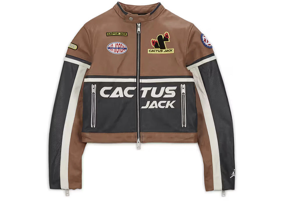 Jordan x Travis Scott Cactus Jack Women's Leather Jacket Archaeo Brown