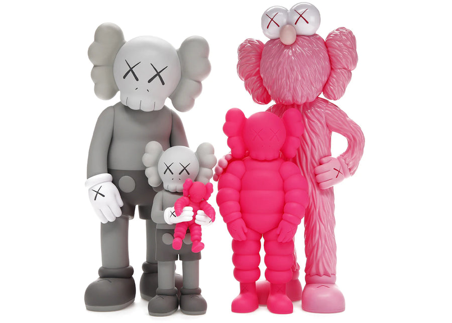 Figurines en vinyle KAWS Family, gris/rose