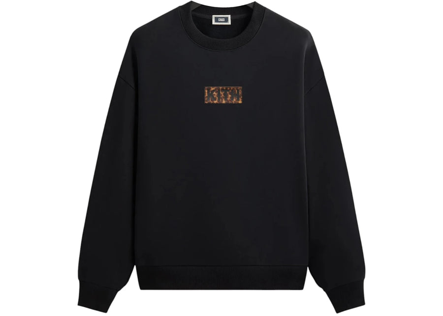 Kith Classic Logo Leopard Applique Nelson Crewneck Sweat Noir